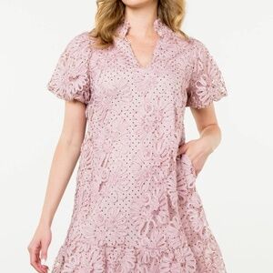 Blush Pink floral embroidered mini dress